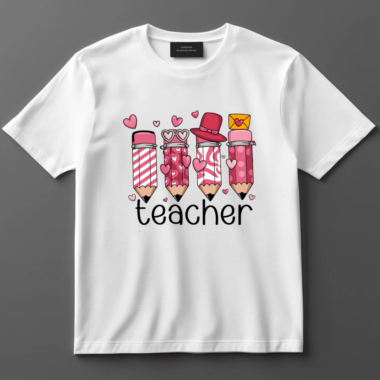 Teacher DTF Transfer Iron On Heat Transfer - Ready to Press, Heart Pencil Theme DTF Transfer 10081