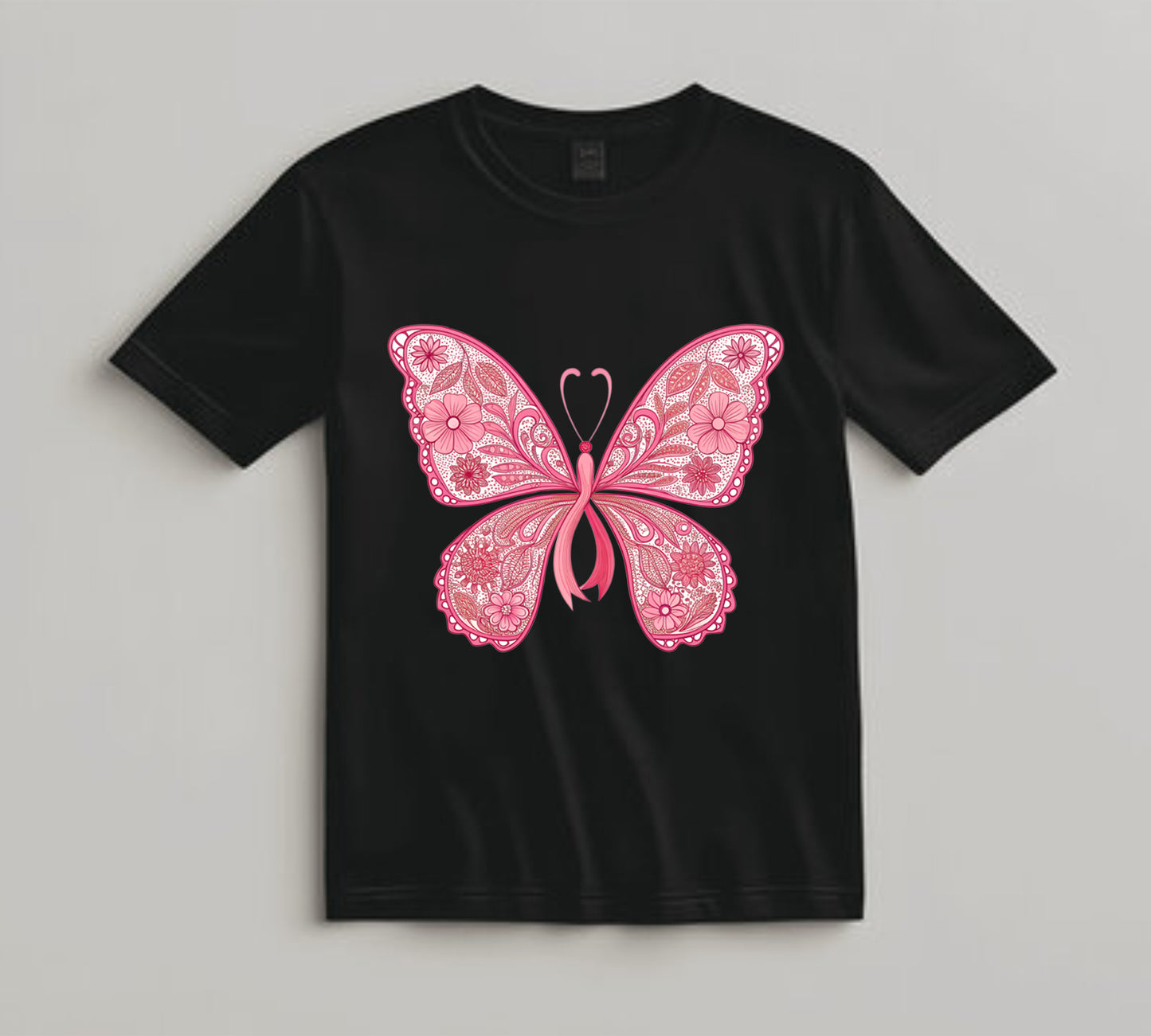 Breast Cancer DTF Transfer Iron On Heat Transfer - Ready to Press, Pink Butterfly Awareness DTF Transfer 10123