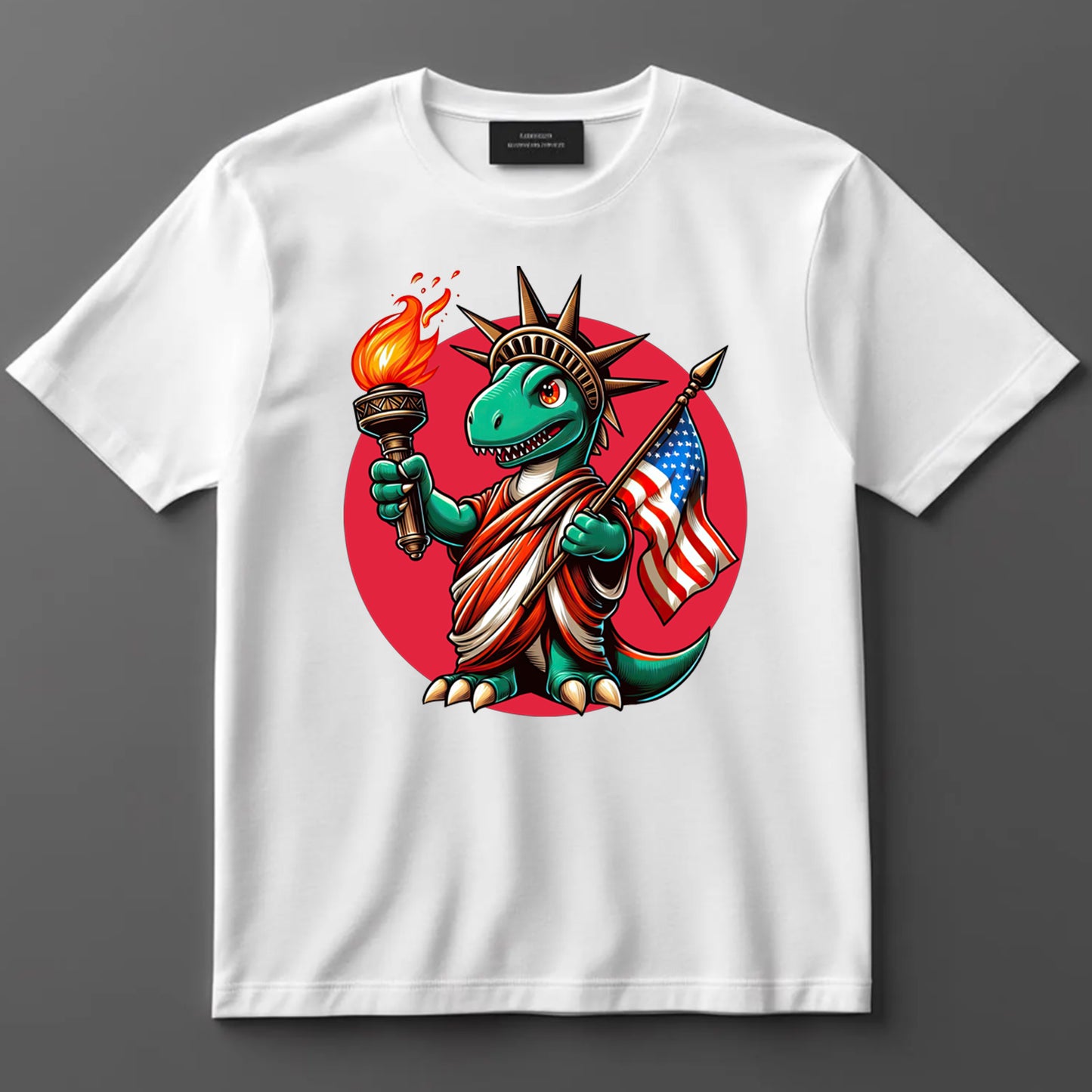 4th Of July DTF Transfer Iron On Heat Transfer - Ready to Press, Statue of Liberty Dinosaur DTF Transfer 10212