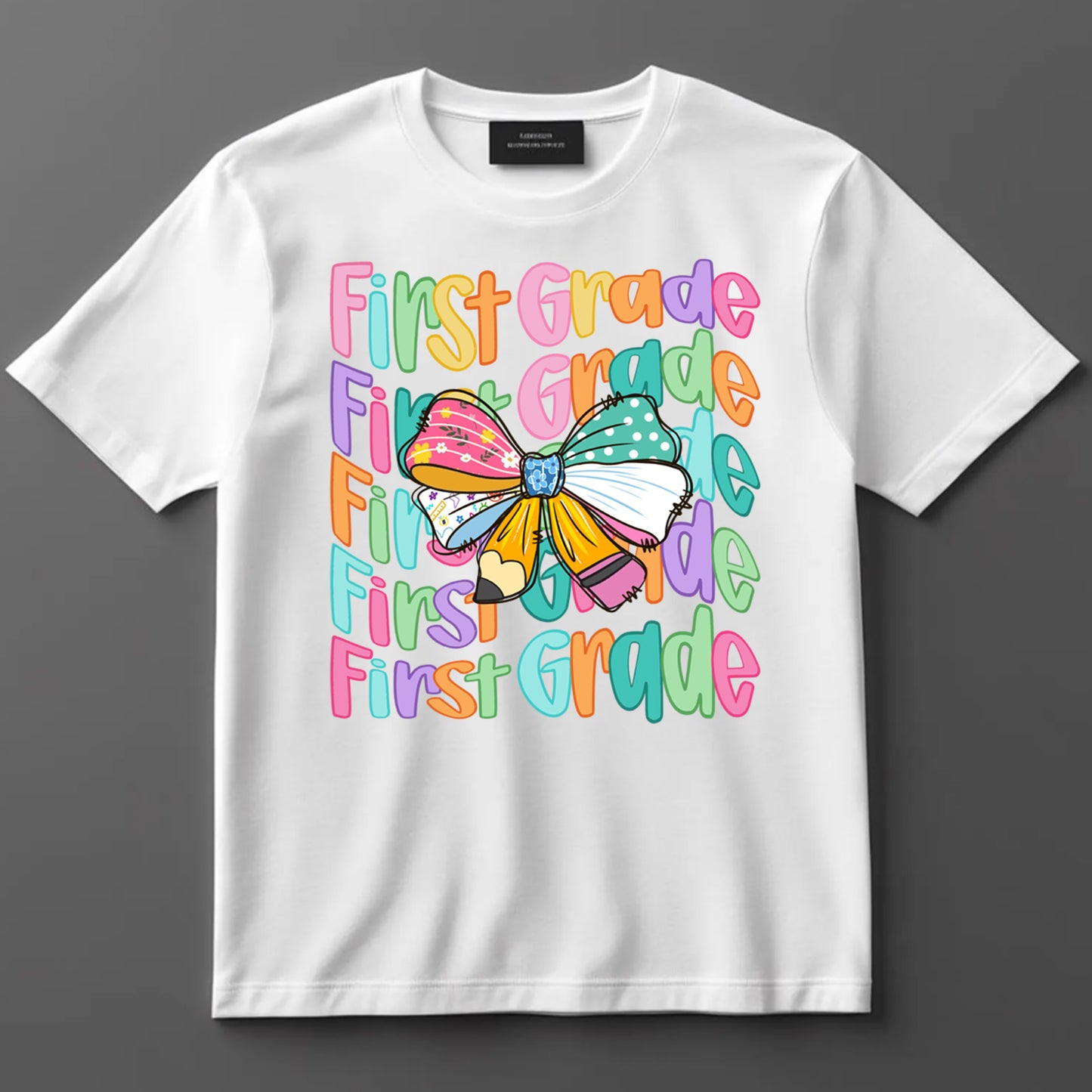 Back to School DTF Transfer Iron On Heat Transfer - Ready to Press, Patchwork Bow First Grade DTF Transfer 10296