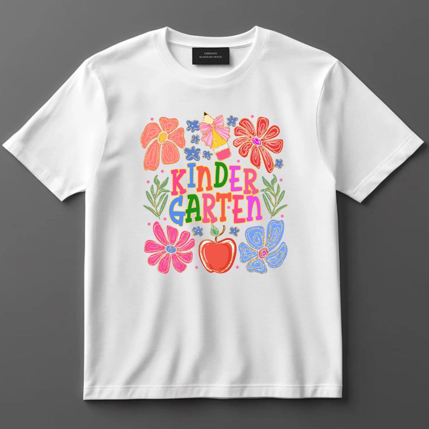 Back to School DTF Transfer Iron On Heat Transfer - Ready to Press, Floral Kindergarten DTF Transfer 10307