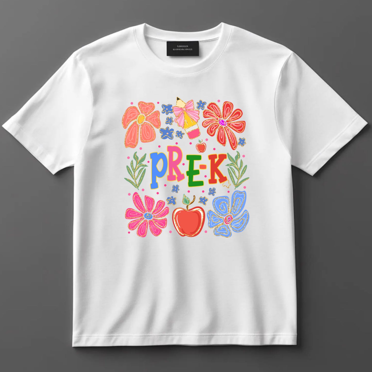 Back to School DTF Transfer Iron On Heat Transfer - Ready to Press, Floral Pre-K DTF Transfer 10313