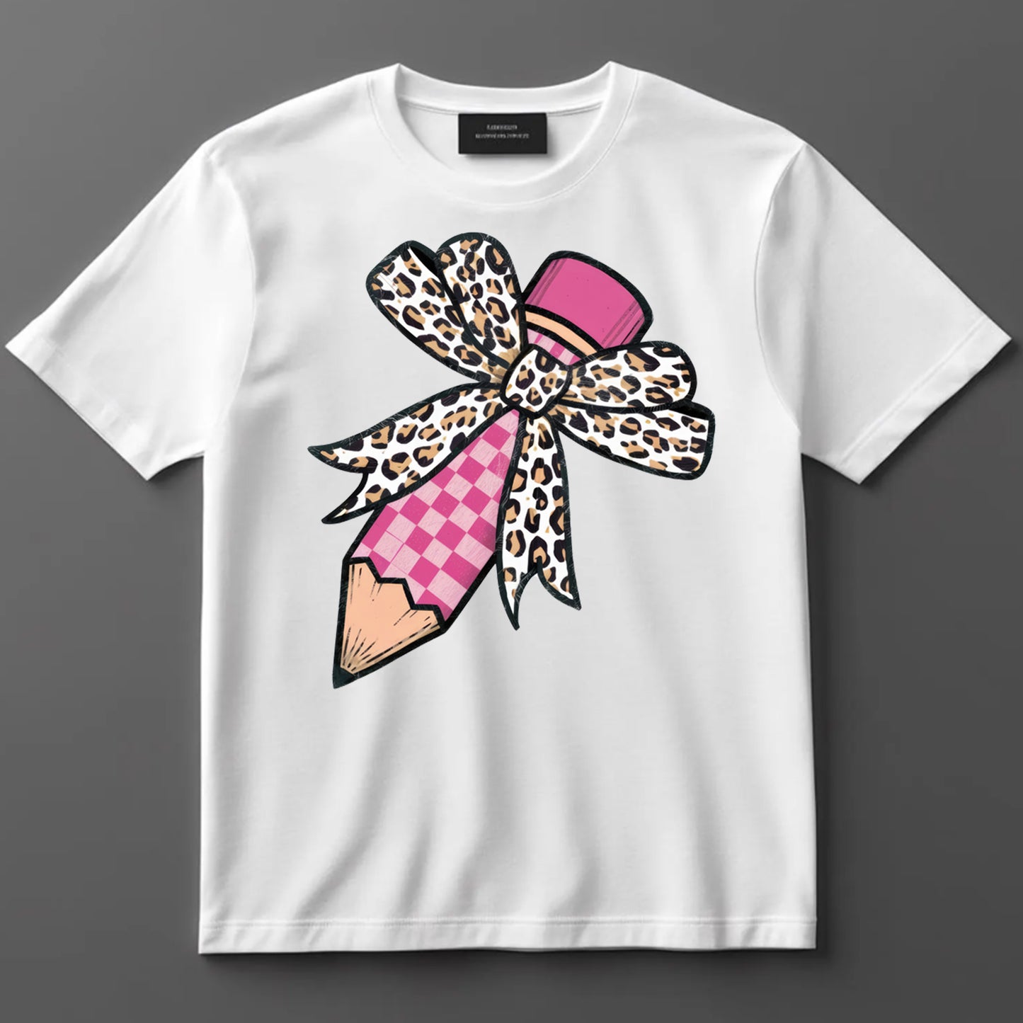 Back to School DTF Transfer Iron On Heat Transfer - Ready to Press, Leopard Bow Pencil DTF Transfer 10388