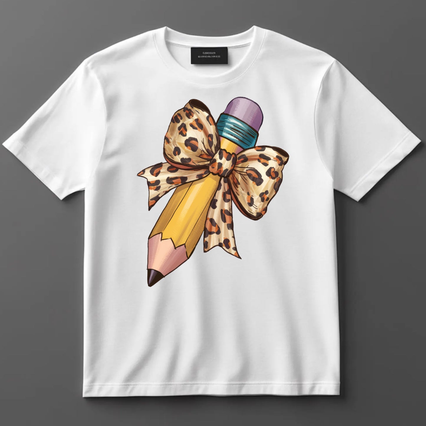 Back to School DTF Transfer Iron On Heat Transfer - Ready to Press, Leopard Bow Pencil DTF Transfer 10389