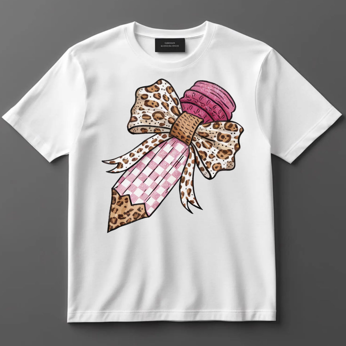 Back to School DTF Transfer Iron On Heat Transfer - Ready to Press, Pink Gingham Pencil DTF Transfer 10395