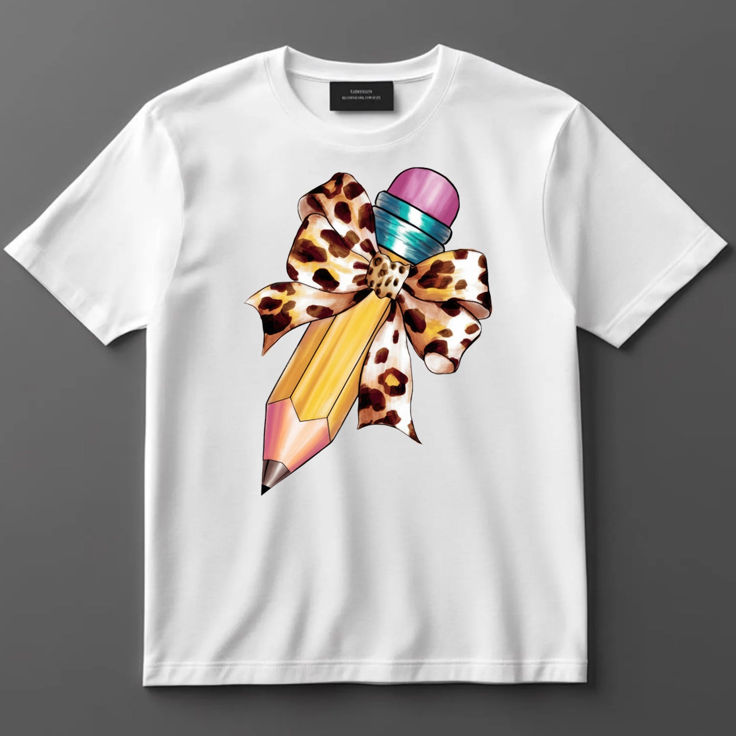 Back to School DTF Transfer Iron On Heat Transfer - Ready to Press, Leopard Bow Pencil DTF Transfer 10399