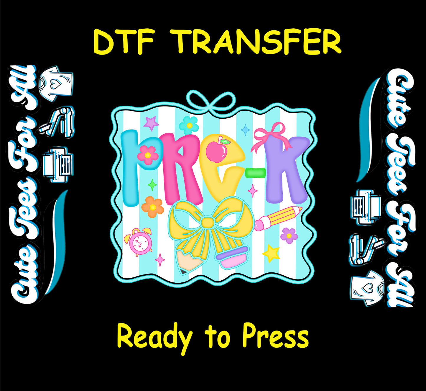 Back to School DTF Transfer Iron On Heat Transfer - Ready to Press, Pastel Pre-K DTF Transfer 10428