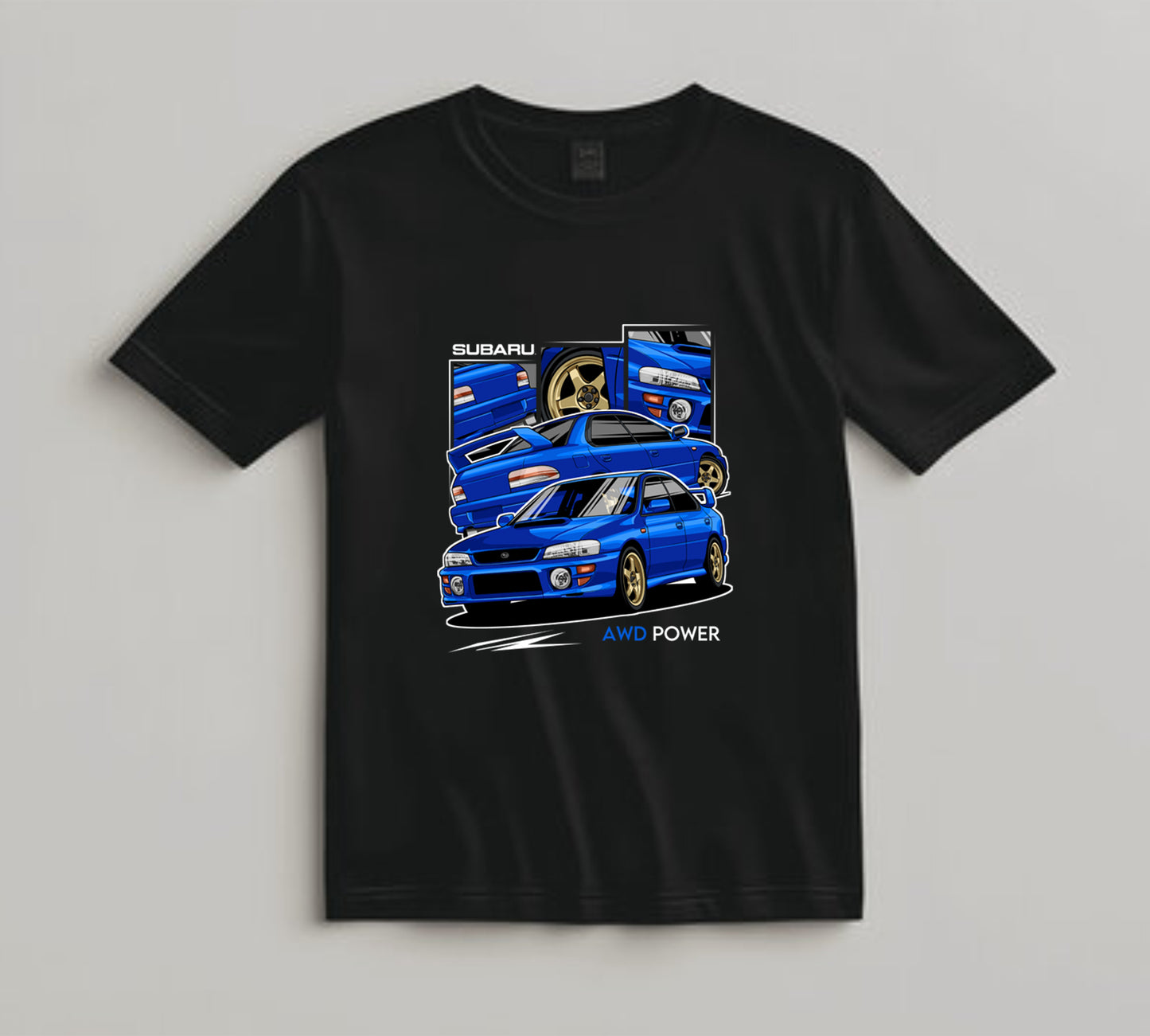 Jdm Car DTF Transfer Iron On Heat Transfer - Ready to Press, Blue Rally AWD Sedan DTF Transfer 10464