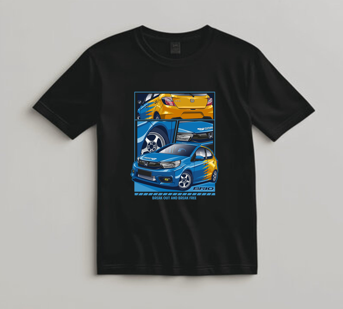 Jdm Car DTF Transfer Iron On Heat Transfer - Ready to Press, Blue Yellow Hatchback DTF Transfer 10482