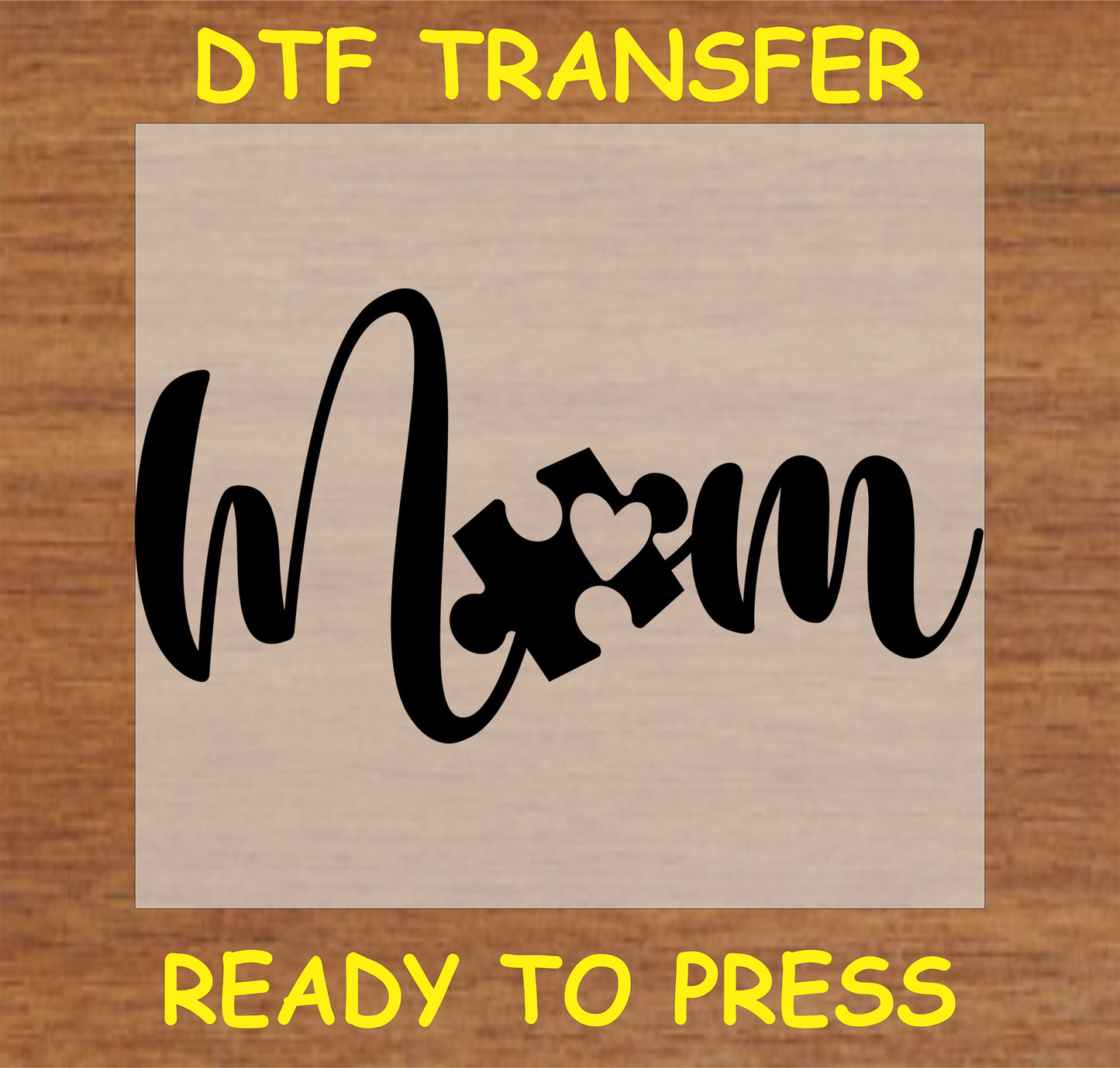"Autism Mom DTF Transfer with puzzle piece heart design"