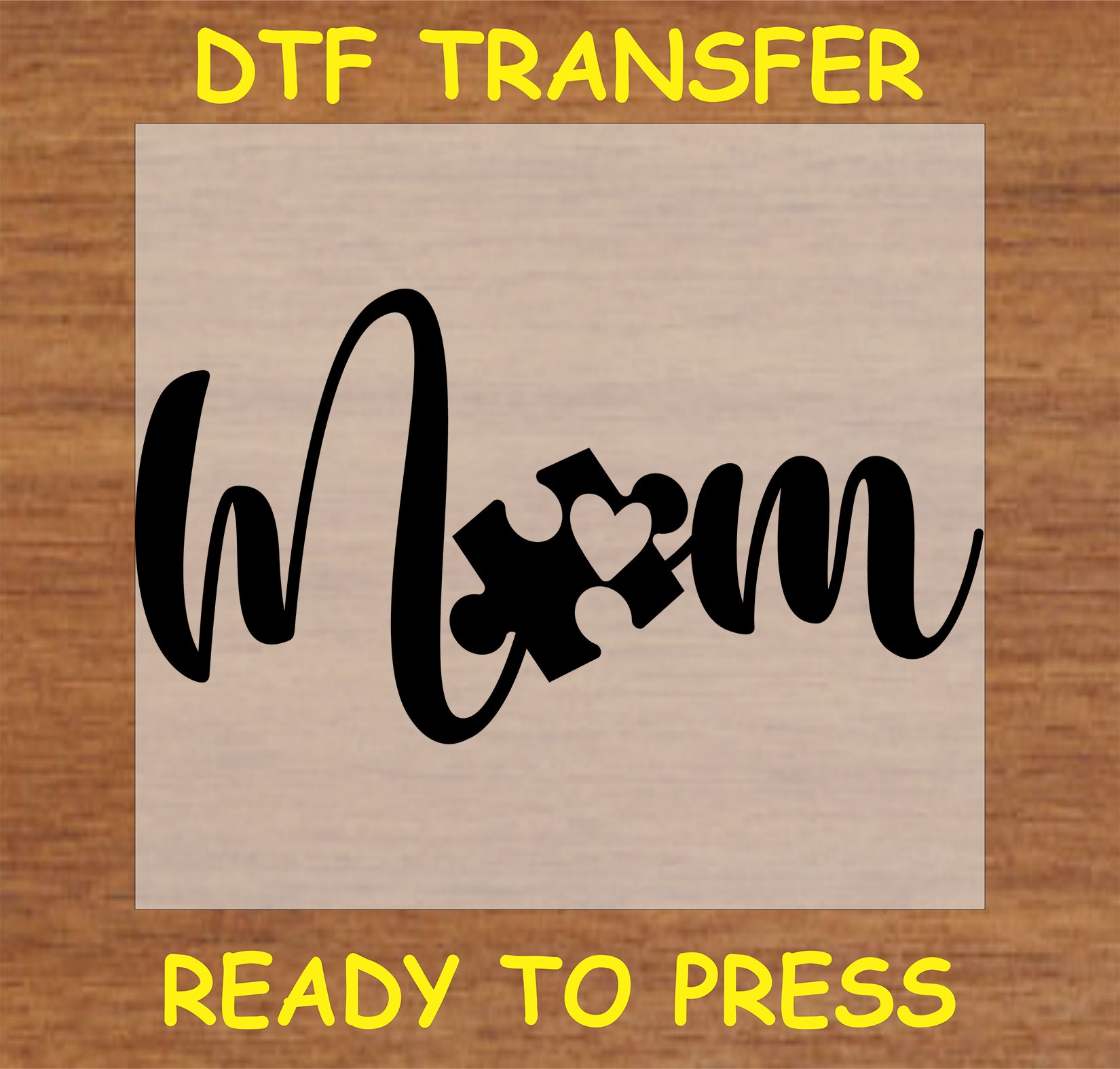 "Autism Mom DTF Transfer with puzzle piece heart design"