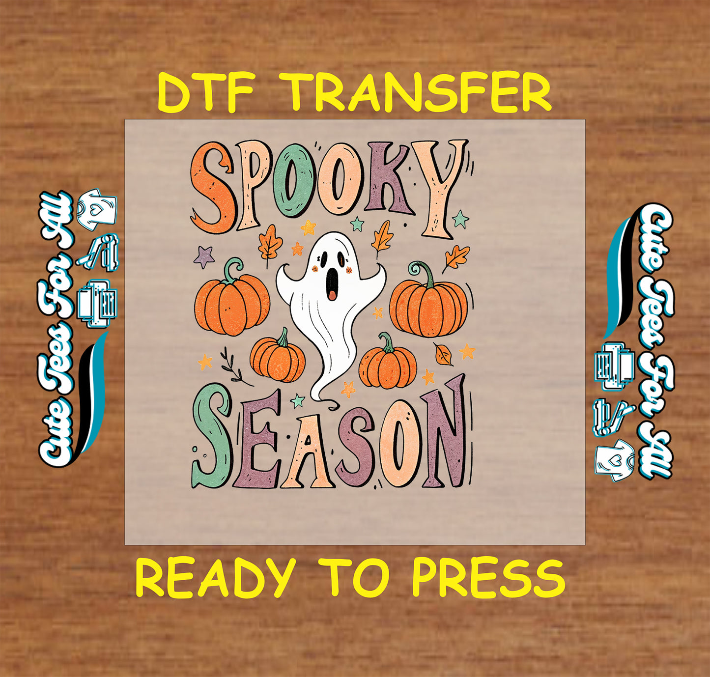Halloween DTF Transfer Iron On Heat Transfer Ghost Pumpkins Colorful Fall Vibes Ready to Press DTF Design 10737