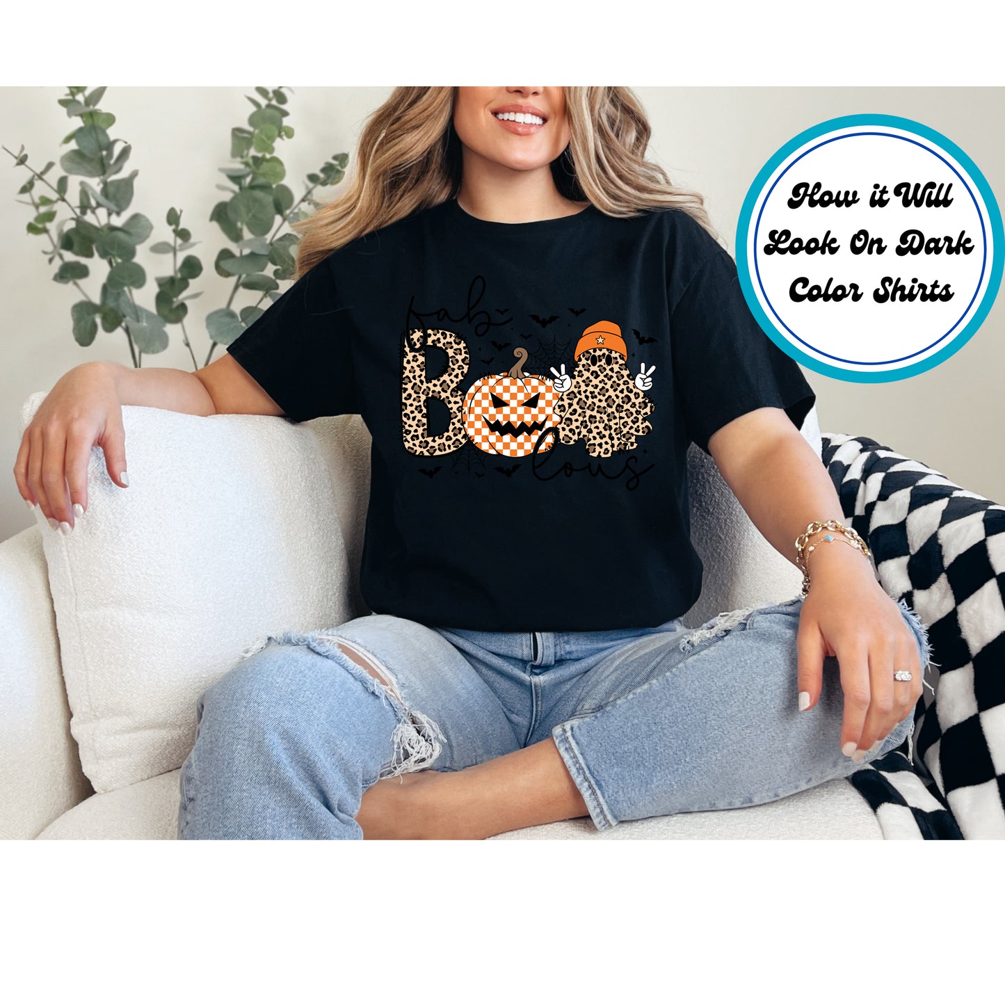 Halloween DTF Transfer, Iron On Heat Transfer, Leopard Ghost with Pumpkin Halloween Heat Press DTF, Ready to Press Dtf Transfer, DIY Halloween Iron ons 10769