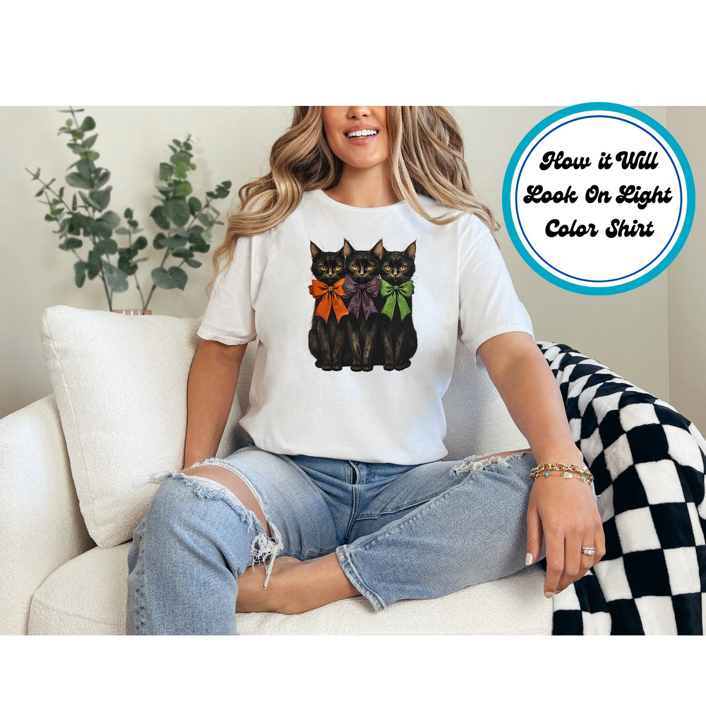 Black Cats with Colorful Bows Halloween DTF Transfer – Ready to Press DTF Iron On Heat Transfer 10864