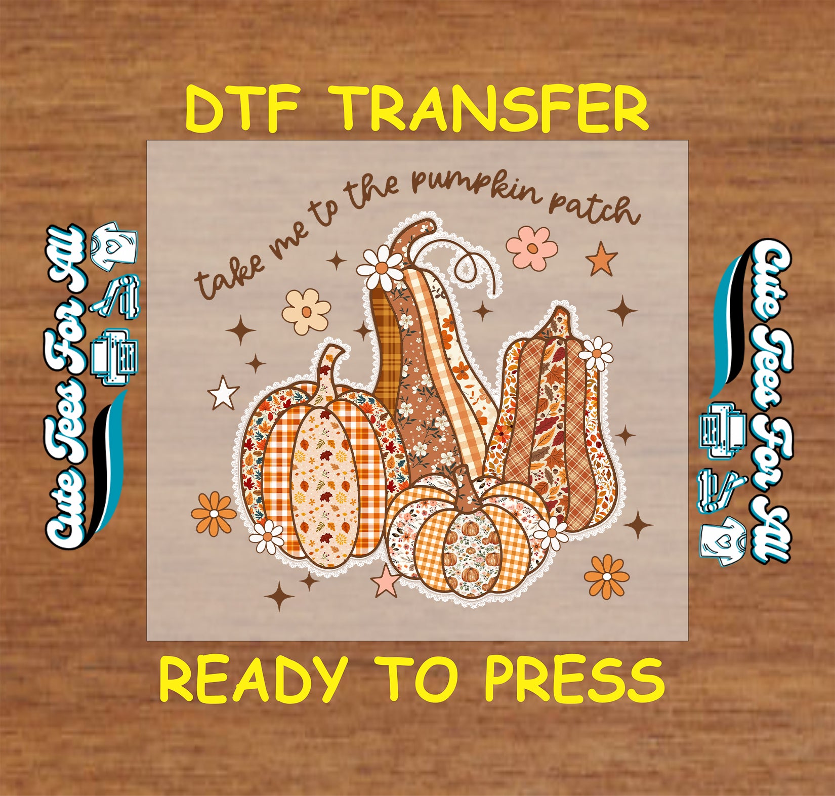fall pumpkin patch dtf transfer with floral gourds and ready to press dtf for diy shirts