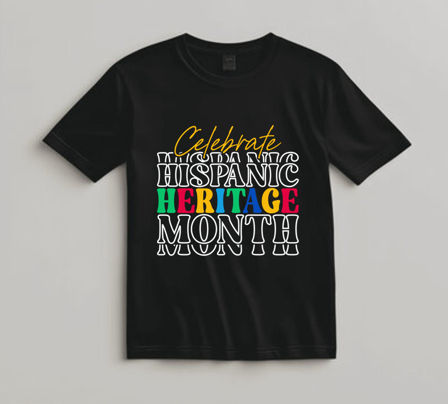 Hispanic Heritage Month DTF Transfer – Celebrate Multicolor Lettering Ready to Press Iron on Heat Transfer DIY Shirts 11224
