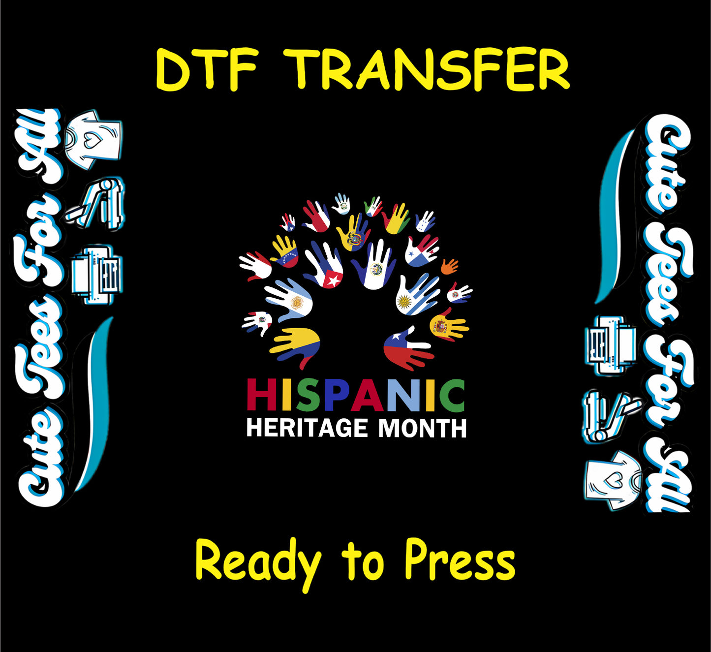 hispanic heritage month multicolor flag hands ready to press dtf transfer for diy shirts
