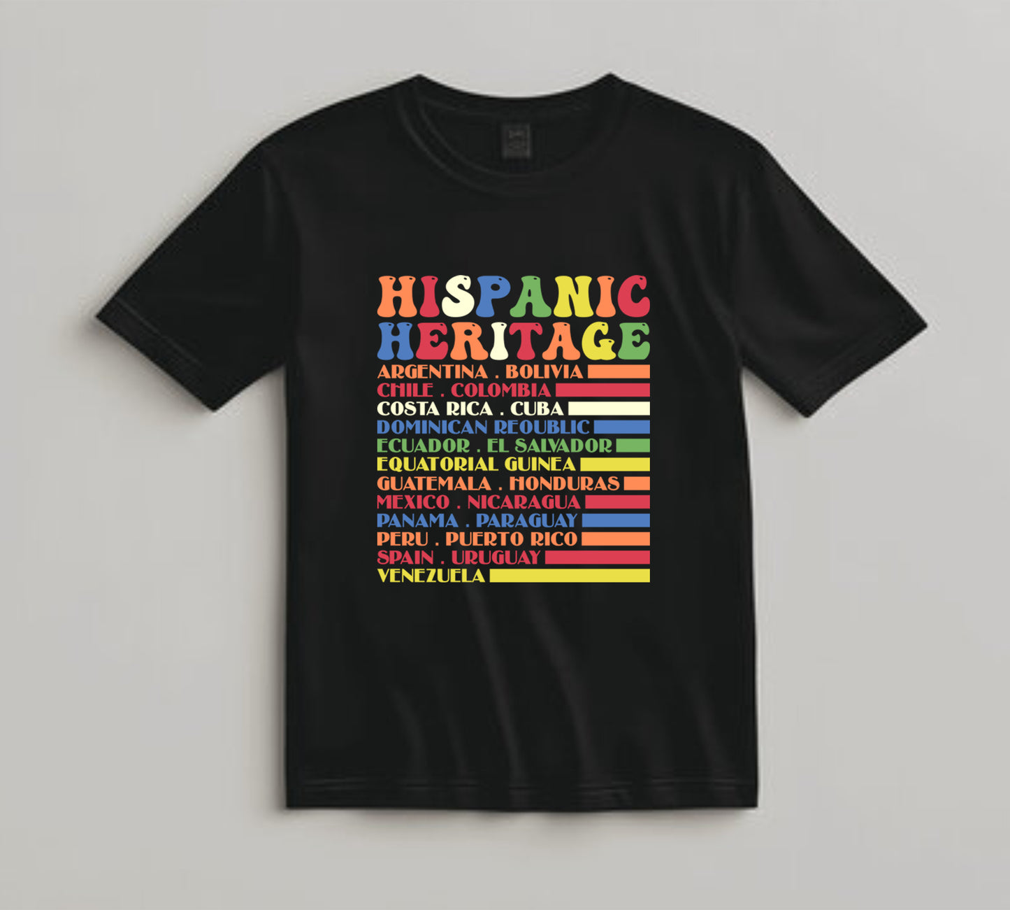 Hispanic Heritage Month DTF Transfer – Country Name List Ready to Press Iron on Heat Transfer DIY Shirts 11234