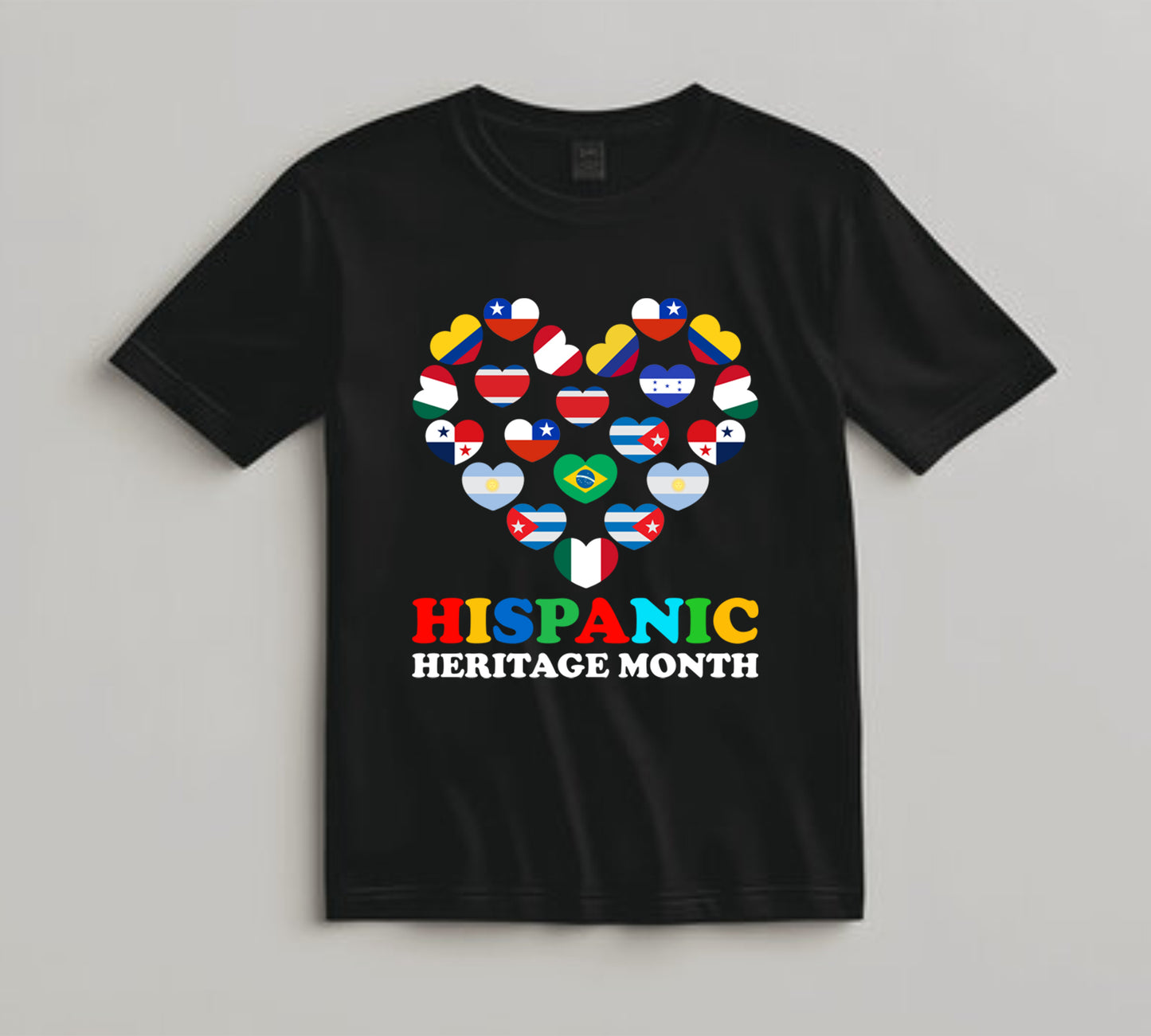 Hispanic Heritage Month DTF Transfer – Heart Flag Pattern Ready to Press Iron on Heat Transfer DIY Shirts 11235