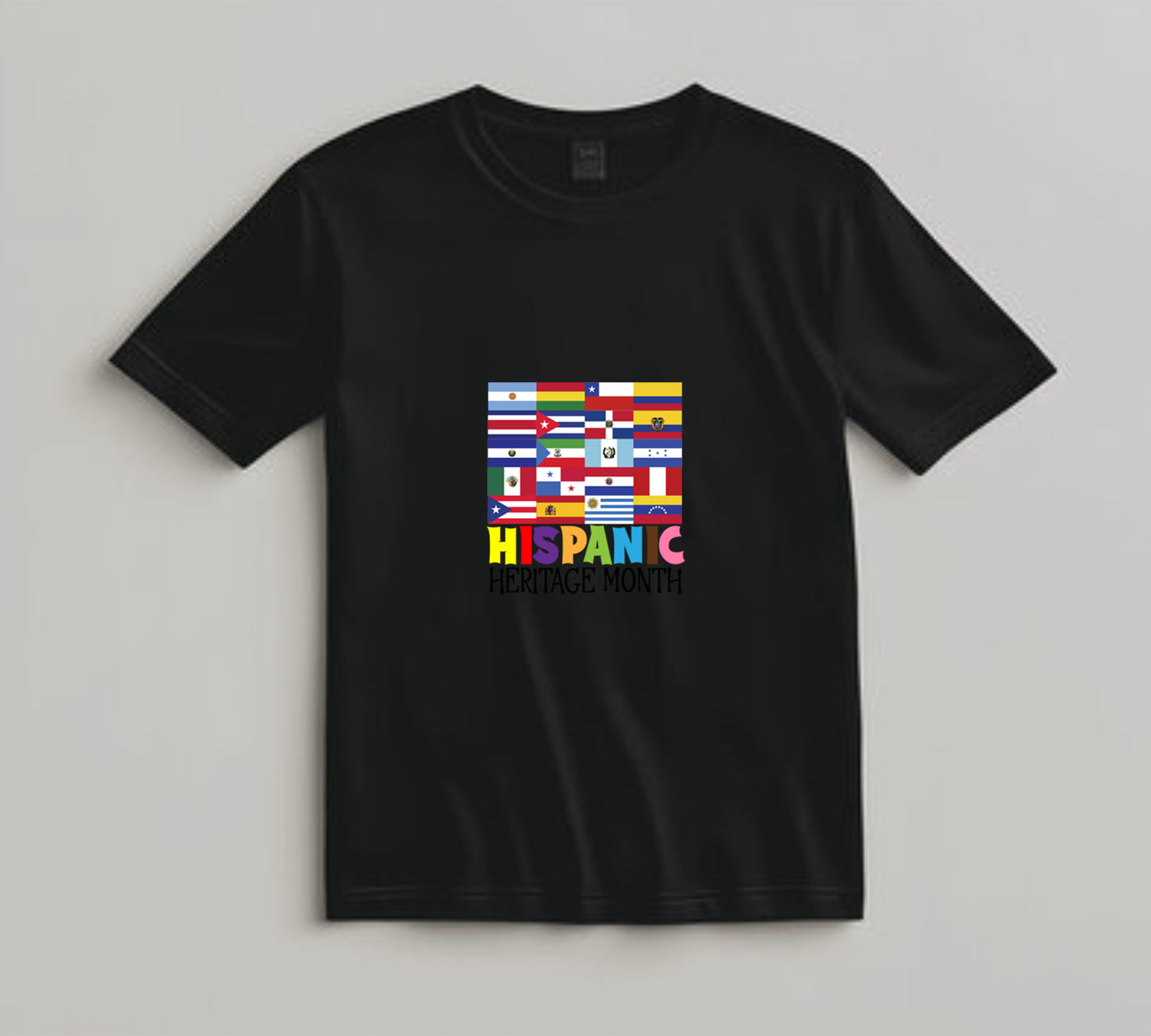 Hispanic Heritage Month DTF Transfer – Colorful Flag Collage with Hispanic Text Ready to Press Iron on Heat Transfer DIY Shirts 11249