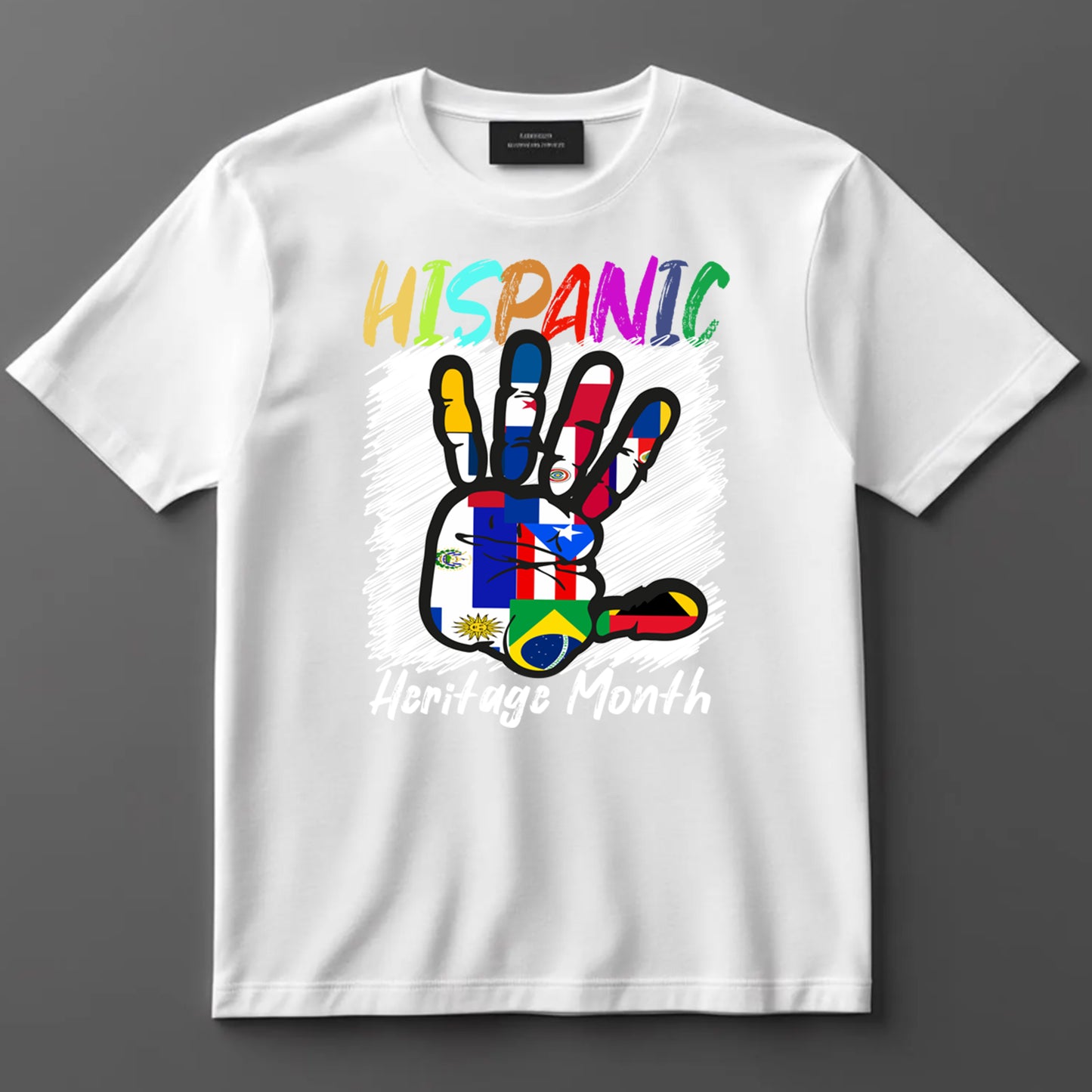 Hispanic Heritage Month Multicolor Handprint with Flags DTF Transfer – Ready to Press Iron On Heat Transfer for DIY Shirts 11251