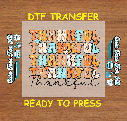 Retro thankful text and stars Thanksgiving ready to press dtf transfer for DIY shirts.