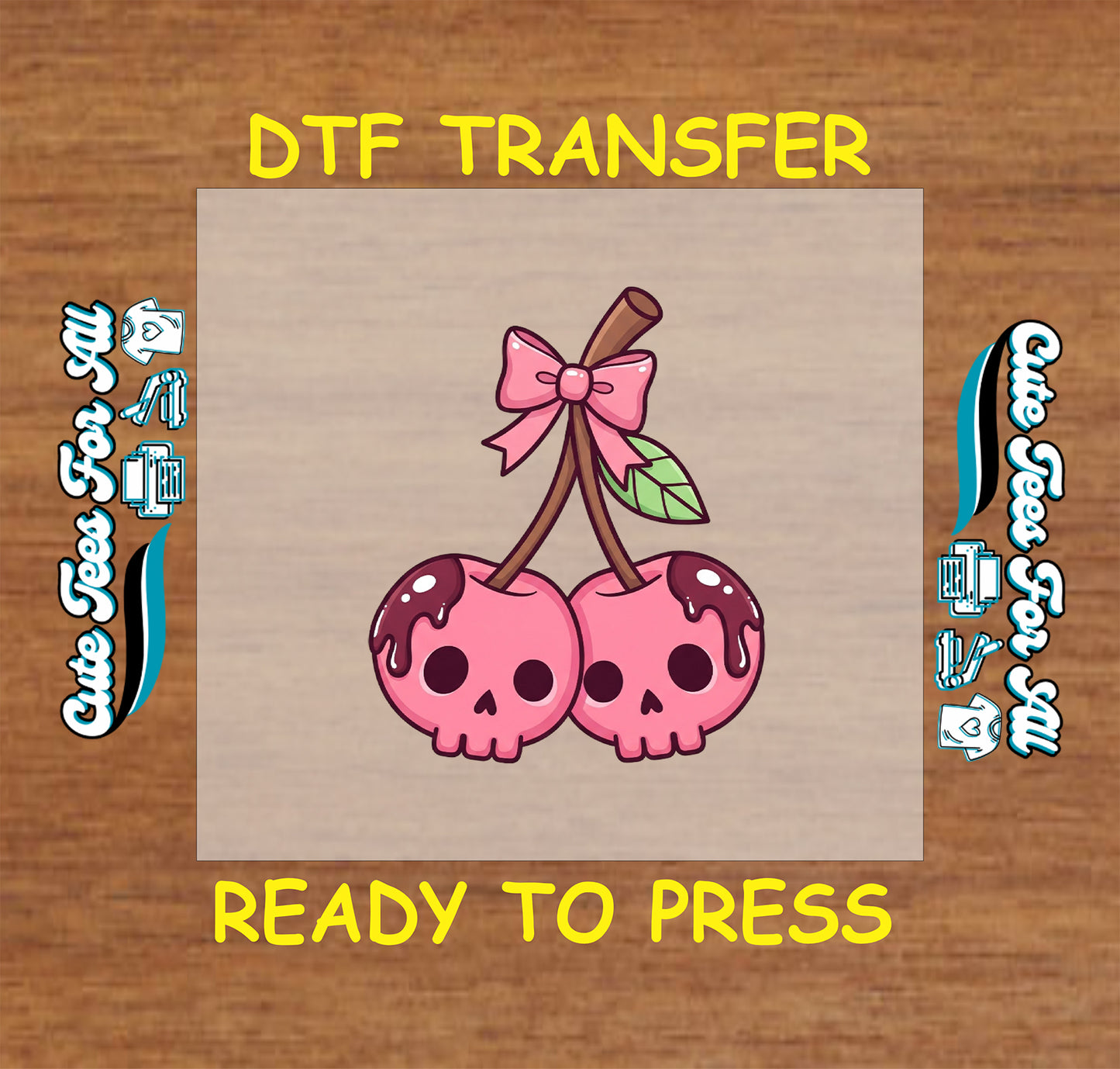 Pink cherry skulls with bow creepy cute halloween ready to press dtf transfer for diy shirts
