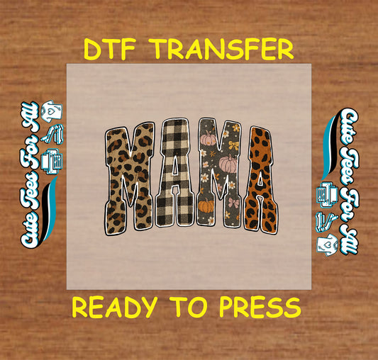 fall pumpkin plaid leopard MAMA dtf transfer ready to press iron on heat transfer for diy shirts