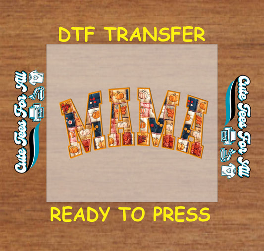 Patchwork pumpkin MAMA text ready to press dtf transfer for DIY shirts