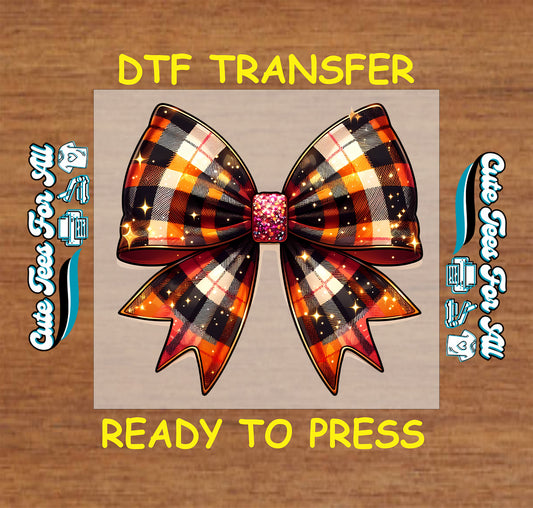 Fall plaid bow with sparkle ready to press DTF transfer for DIY shirts