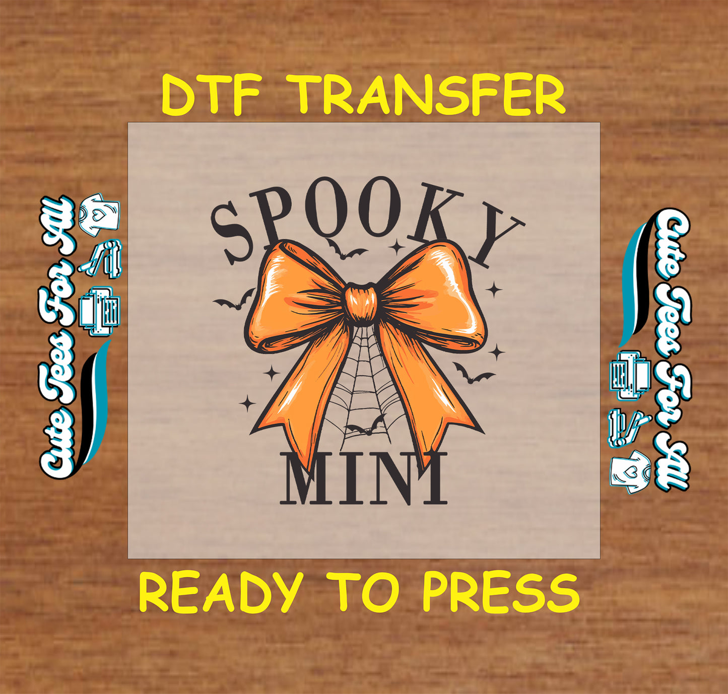 Halloween spooky mini orange bow with spider web ready to press DTF transfer for DIY shirts