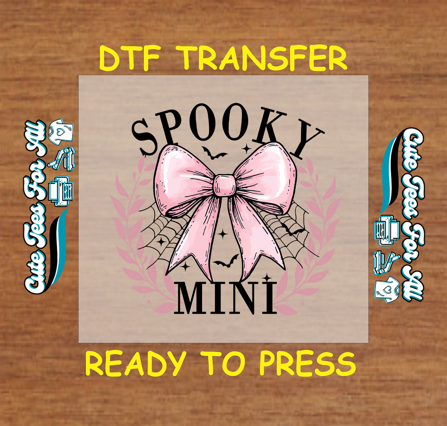 Halloween spooky mini pink bow with spider web ready to press DTF transfer for DIY shirts