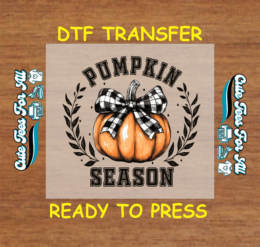 Fall pumpkin season with buffalo check bow ready to press DTF transfer for DIY shirts