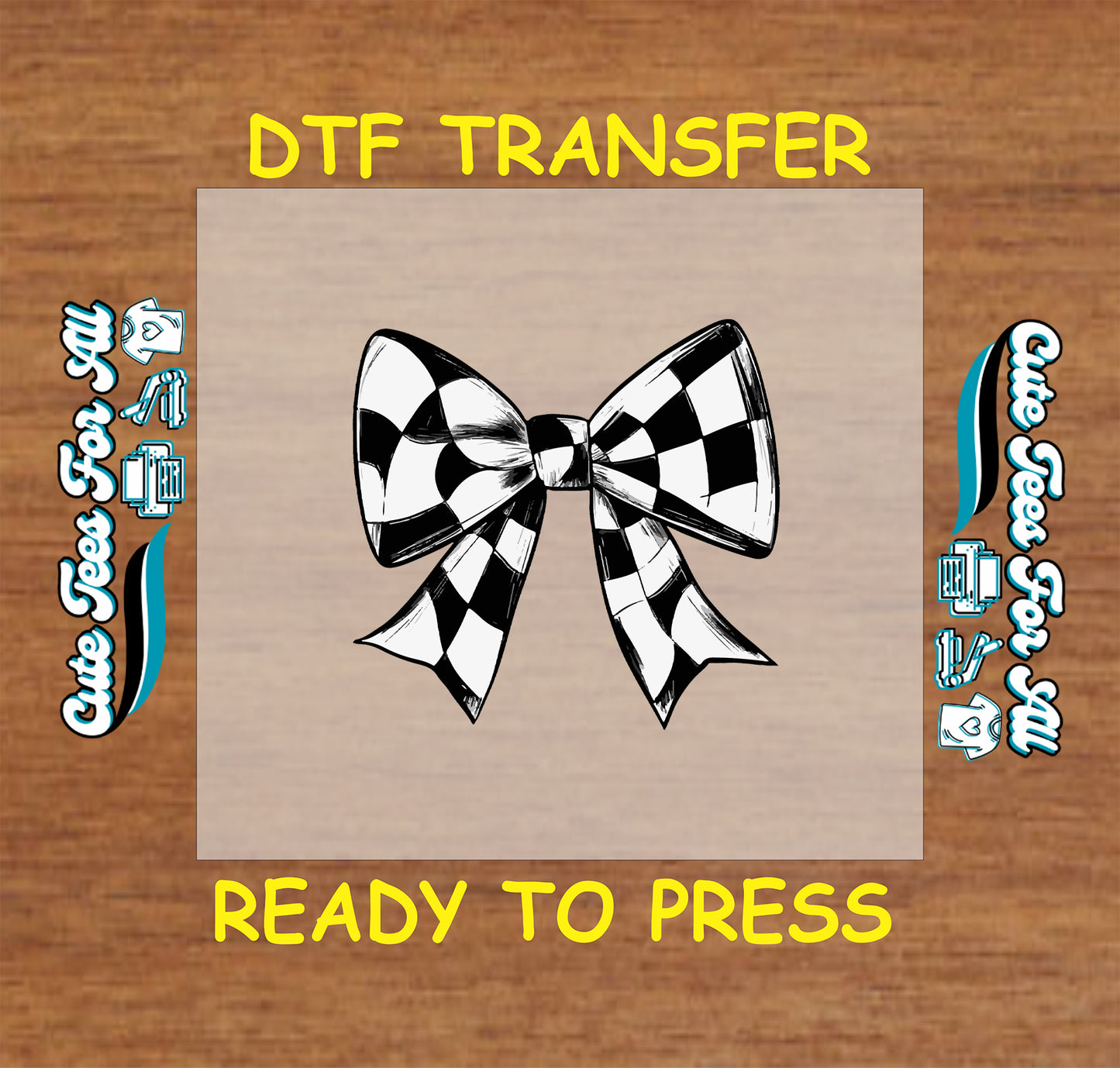 Checkerboard bow ready to press dtf transfer black and white bow graphic