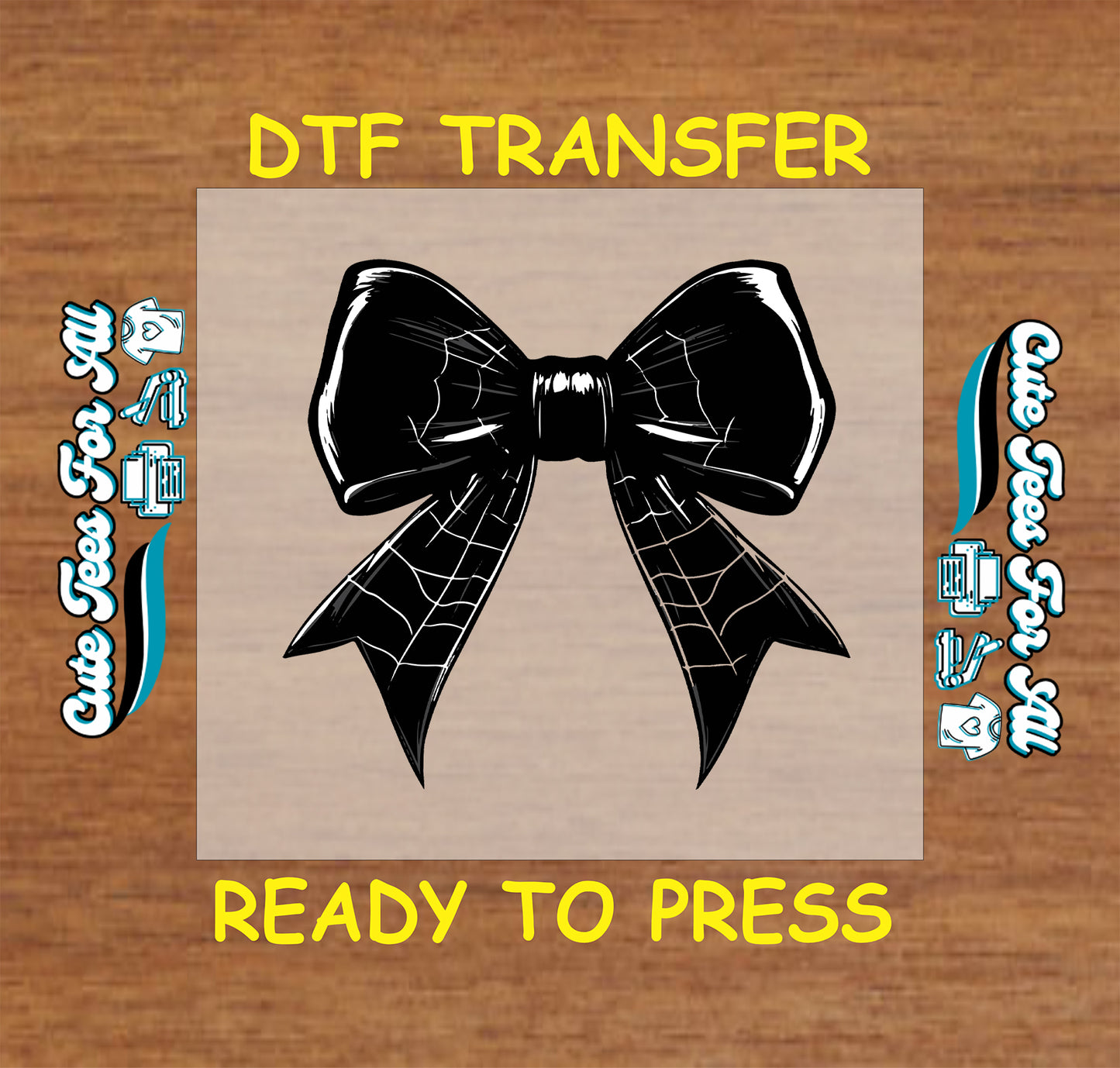 Halloween black bow with spiderweb pattern ready to press dtf transfer