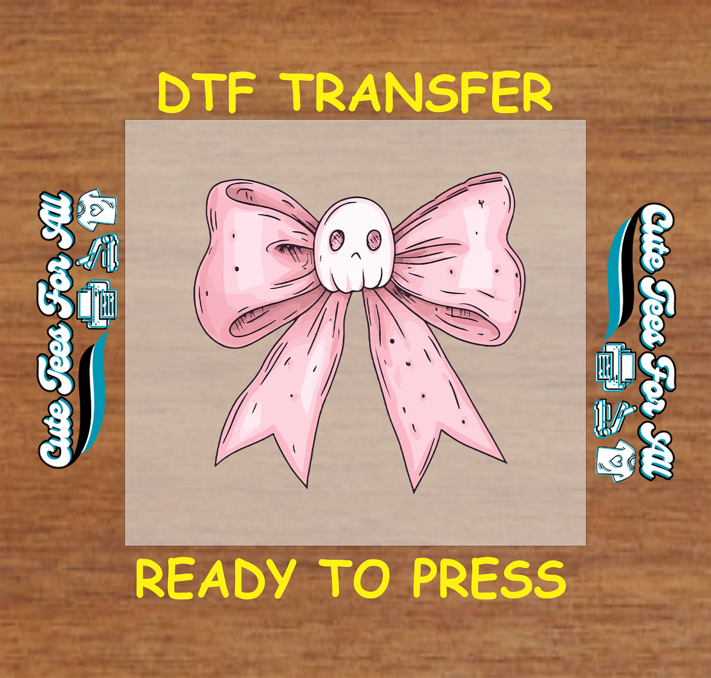 Halloween pink bow with skull center ready to press dtf transfer