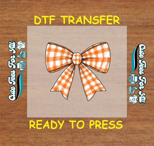 Fall orange plaid bow ready to press dtf transfer