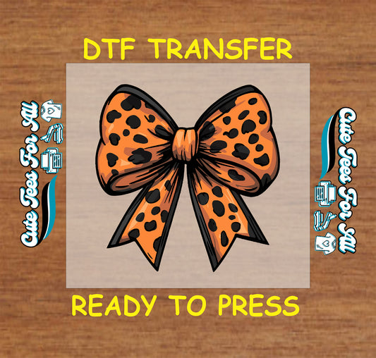 Fall orange leopard print bow ready to press dtf transfer