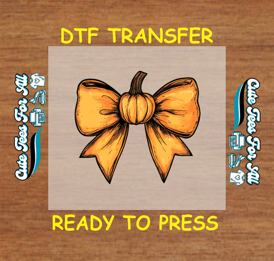 Fall pumpkin bow ready to press dtf transfer