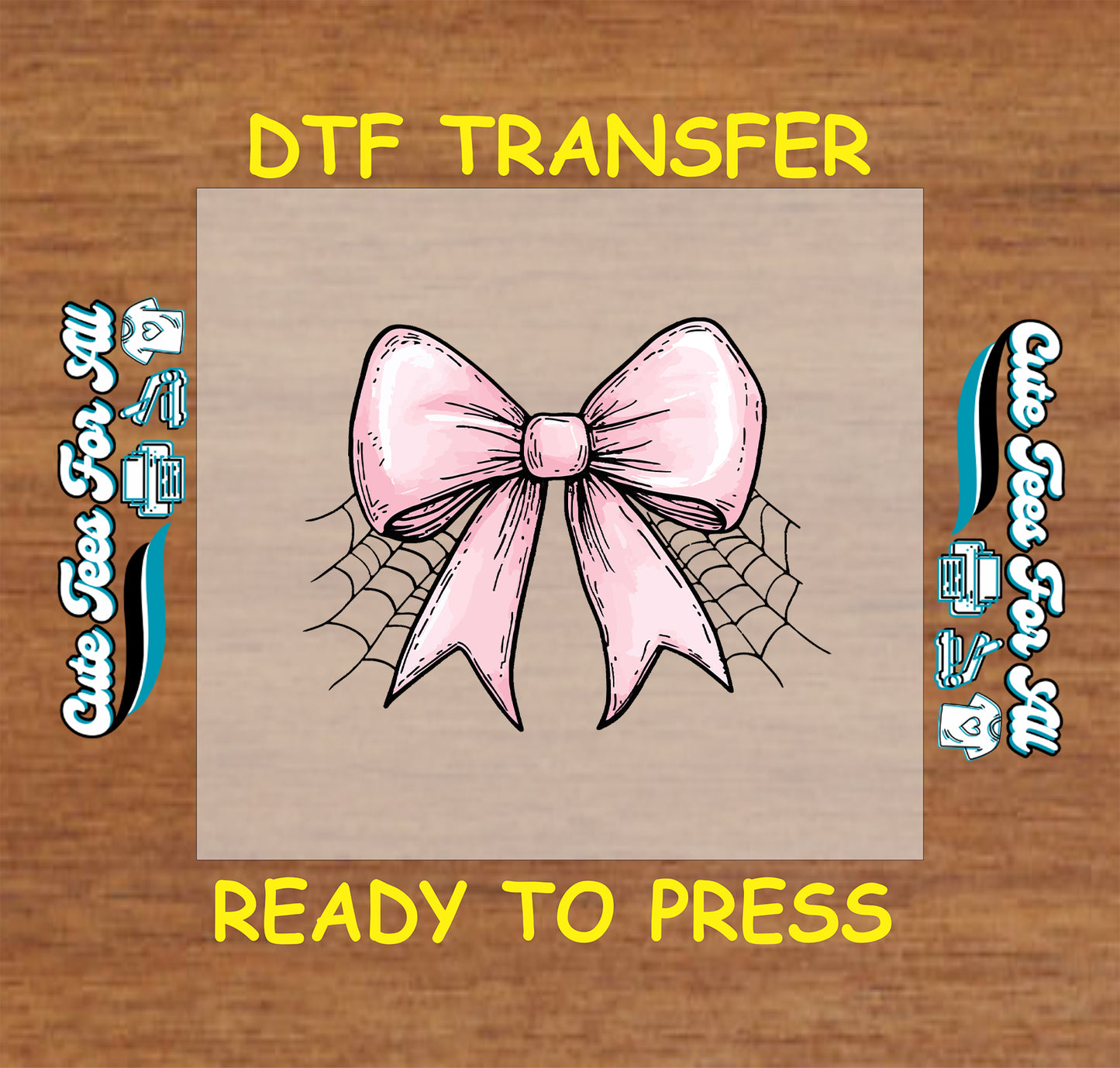 Halloween pink bow with side spiderwebs ready to press dtf transfer