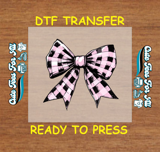 Fall pink and black buffalo plaid bow ready to press dtf transfer