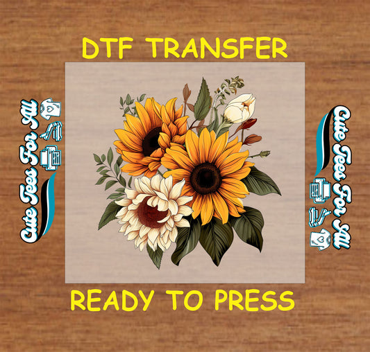 Rustic sunflower bouquet ready to press fall DTF transfer for DIY shirts