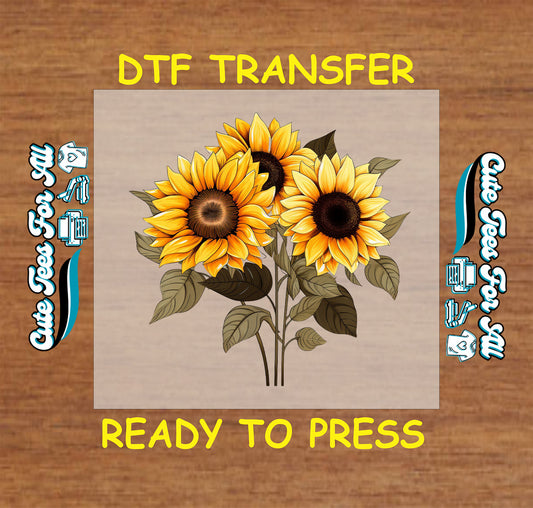 Three sunflower bouquet ready to press fall DTF transfer for DIY shirts