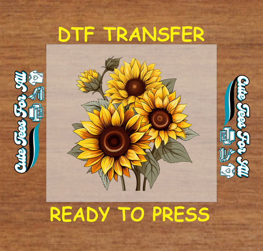 Golden sunflower bouquet ready to press fall DTF transfer for DIY shirts