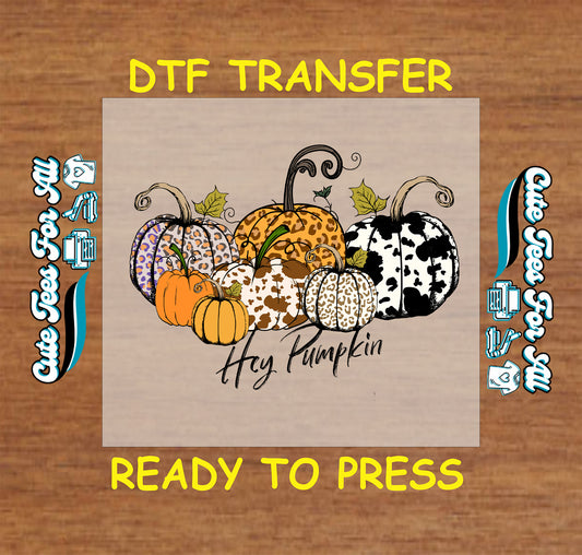 Hey Pumpkin leopard and cow print pumpkins ready to press fall DTF transfer for DIY shirts