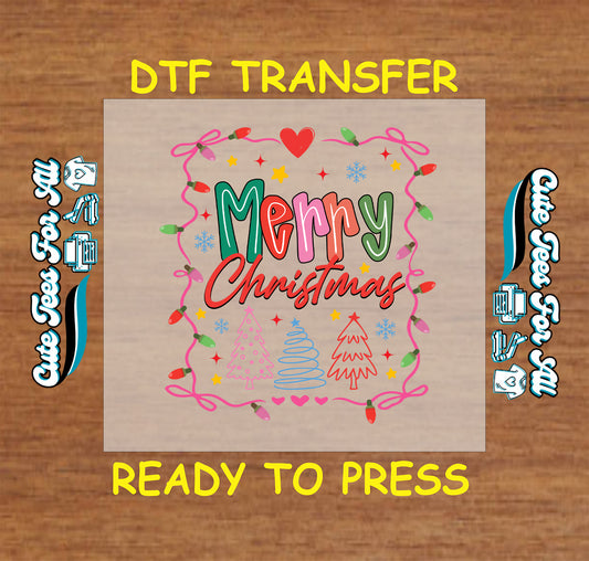 Merry Christmas lights and tree outlines ready to press dtf transfer