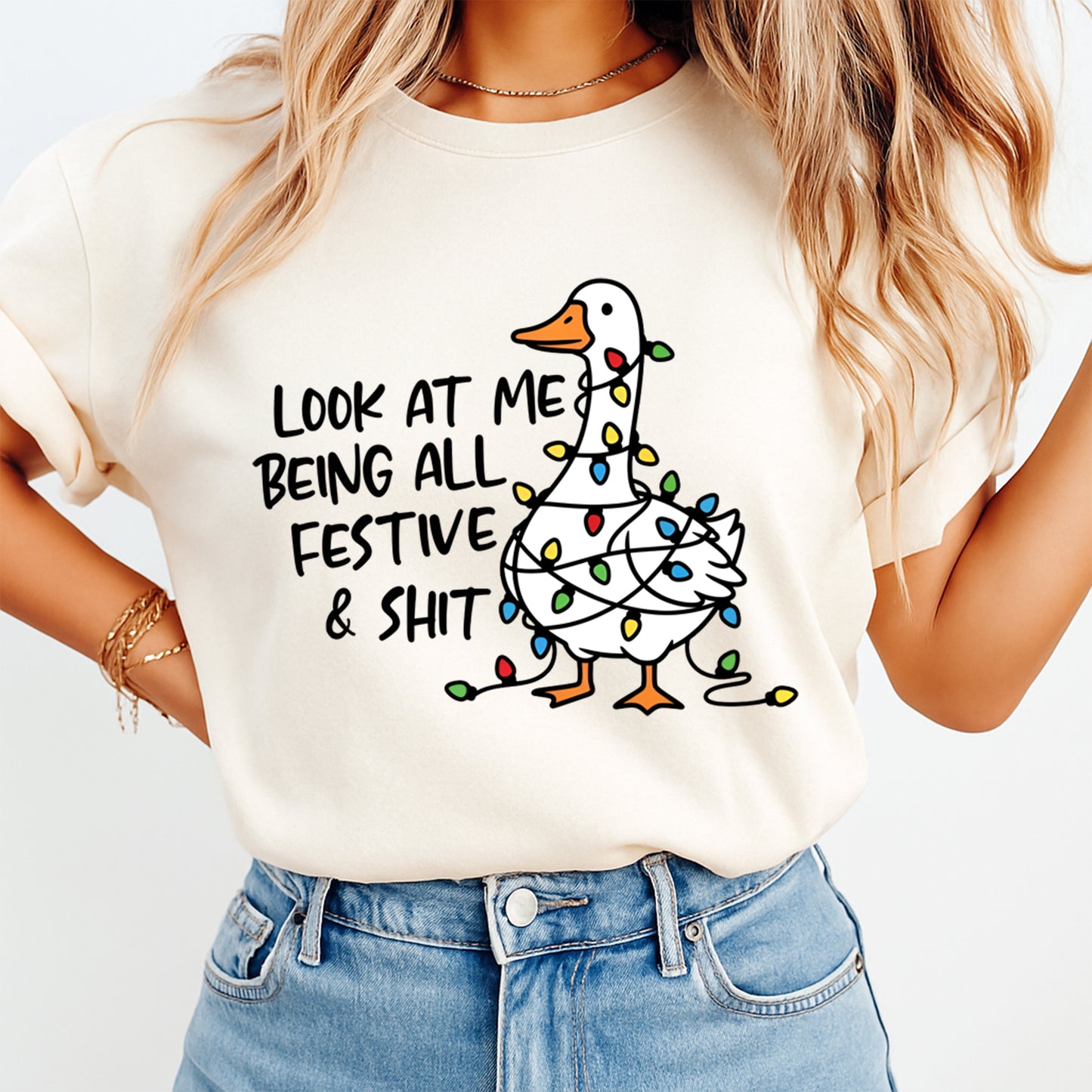 Christmas DTF Transfer – Funny Goose with Lights Quote Ready to Press Iron On Heat Transfer for DIY Shirts 11683
