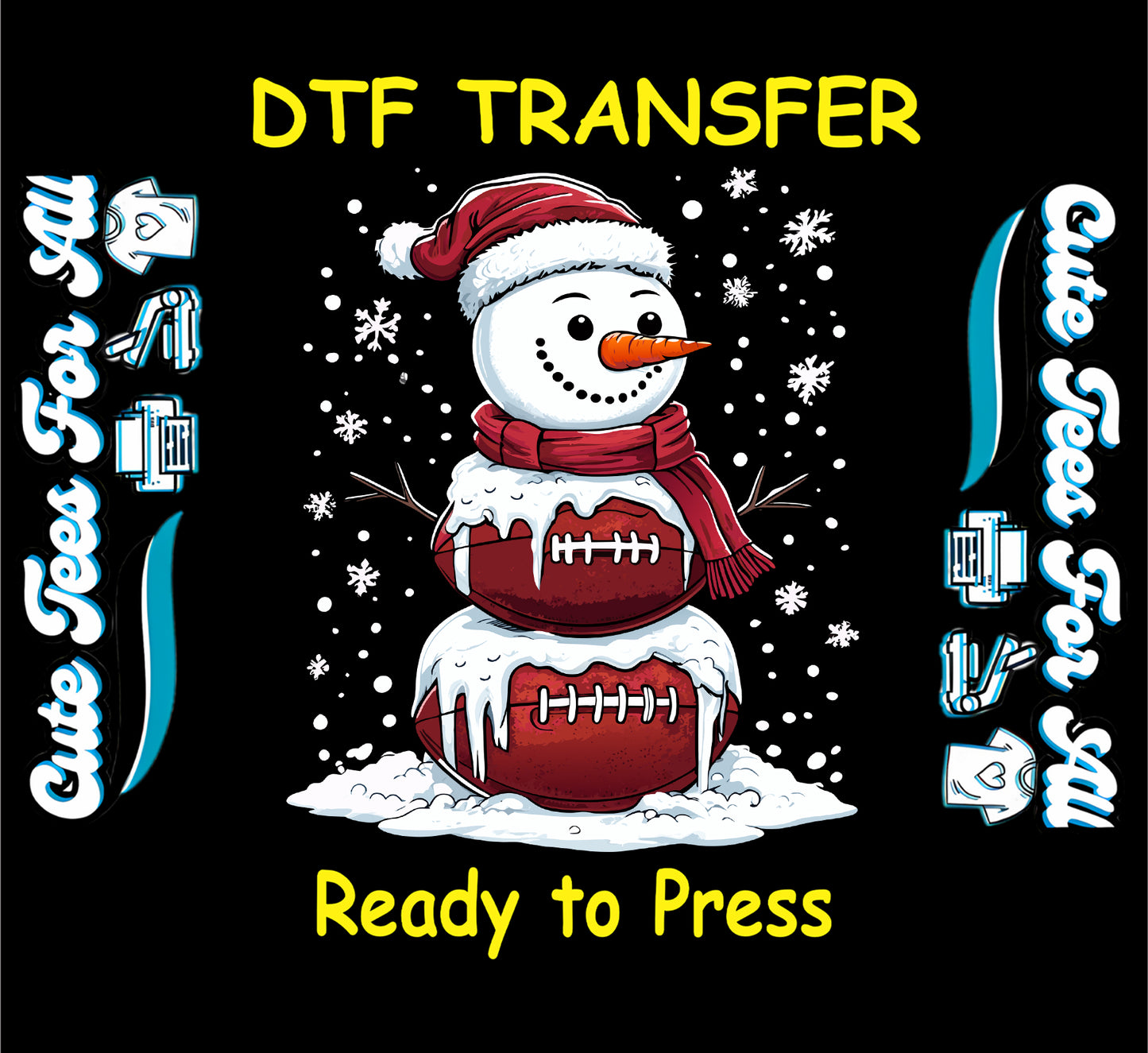 football snowman with santa hat and scarf ready to press dtf iron on heat transfer for diy shirts