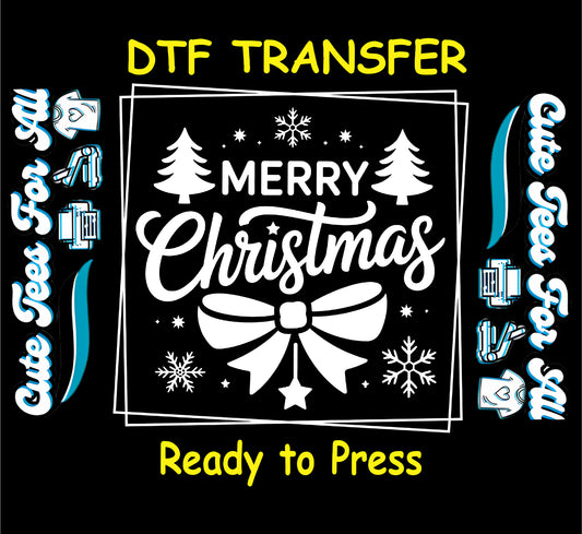 merry christmas dtf transfer with trees and bow ready to press iron on heat transfer for diy shirts
