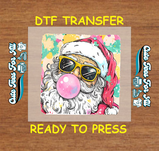 cool santa with sunglasses and bubblegum ready to press dtf iron on heat transfer for diy shirts